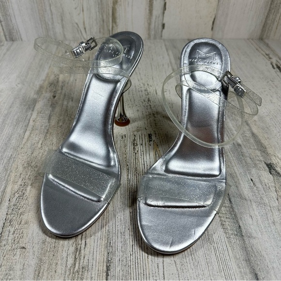 New Marc Fisher Silver Metallic Clear Strappy High Heel Sandals Calisty #715 - Picture 4 of 11